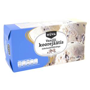 Hüva vanilli koorejäätis 1L/480g šokolaaditükkidega