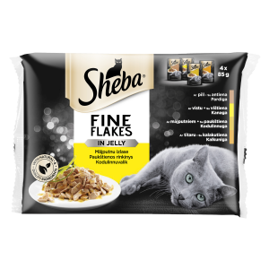 Sheba Fine Flakes kiisueine 4*85g kodulinnuvalik kastmes