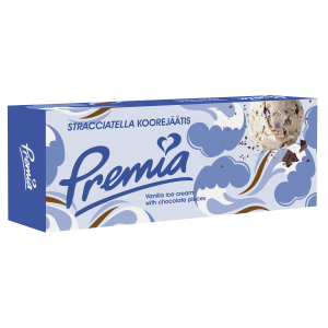 Vanilli-karamelli koorejäätis šokotükkide ja soolakaramellikastmega, PREMIA, 480 g