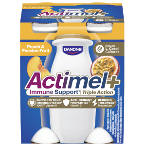 Actimel jogurtijook virsiku-passionivilja 4*100g vitamiinide B6, D, C ja magneesiumiga