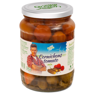 Green kornishon ja kirsstomat 680g